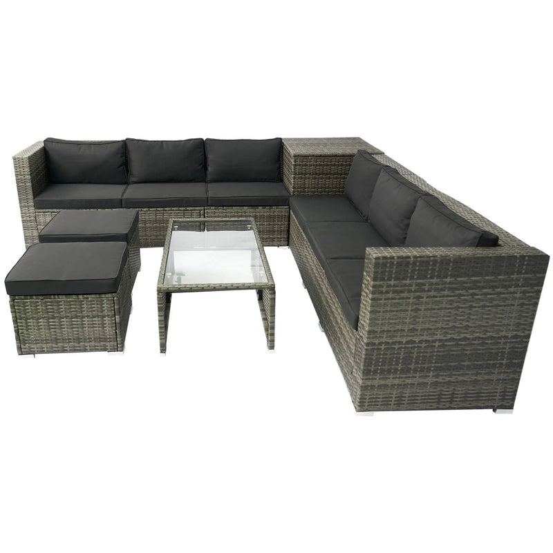 8 Piece Patio Sectional Wicker Rattan Outdoor Furniture Sof Set With One Storage Box Under Seat And Cushion Box - Gray / Black by HouseOfZazla