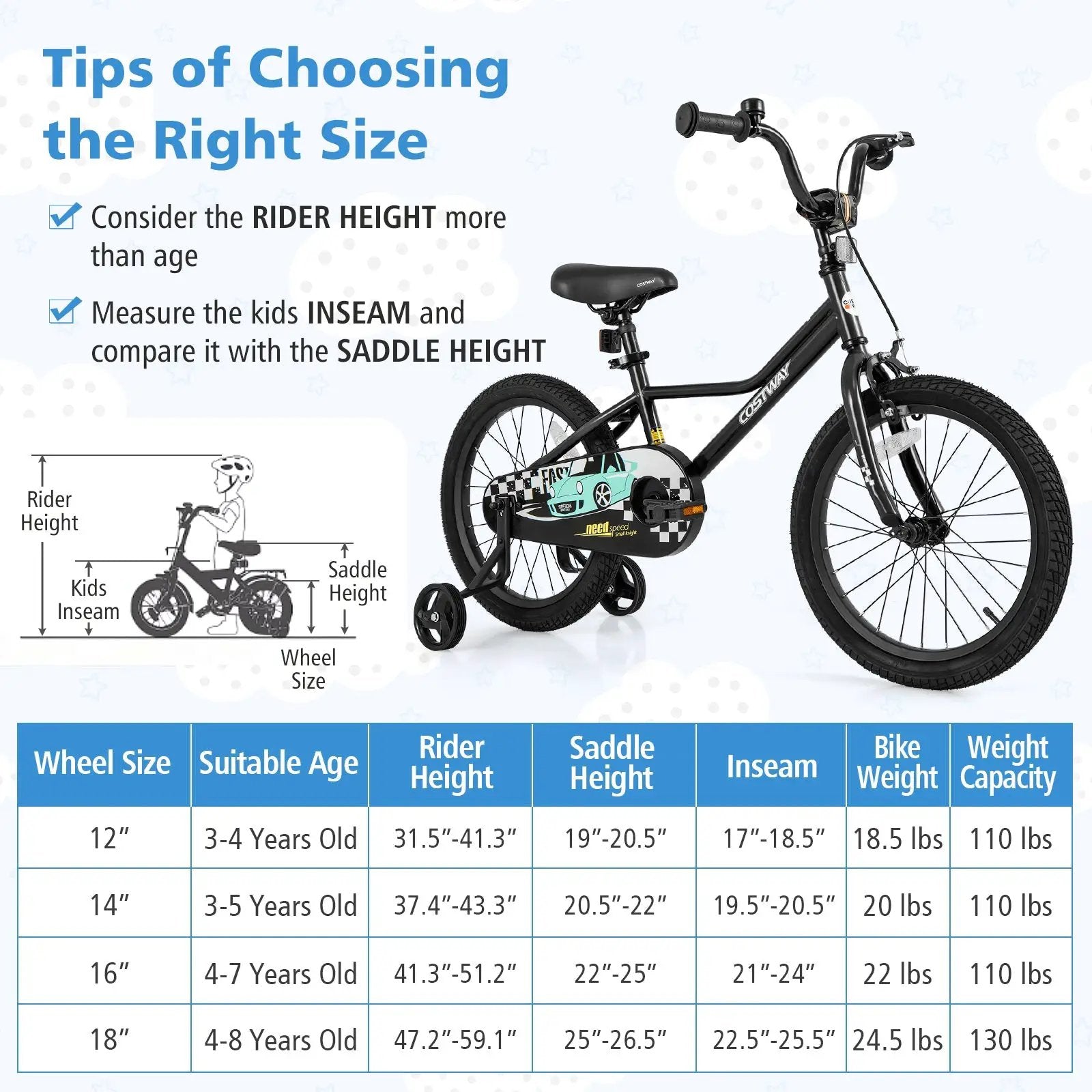 18 Inch Kids Bike Adjustable for 4-8 Years Old with Low-Step Frame by DirectDeals