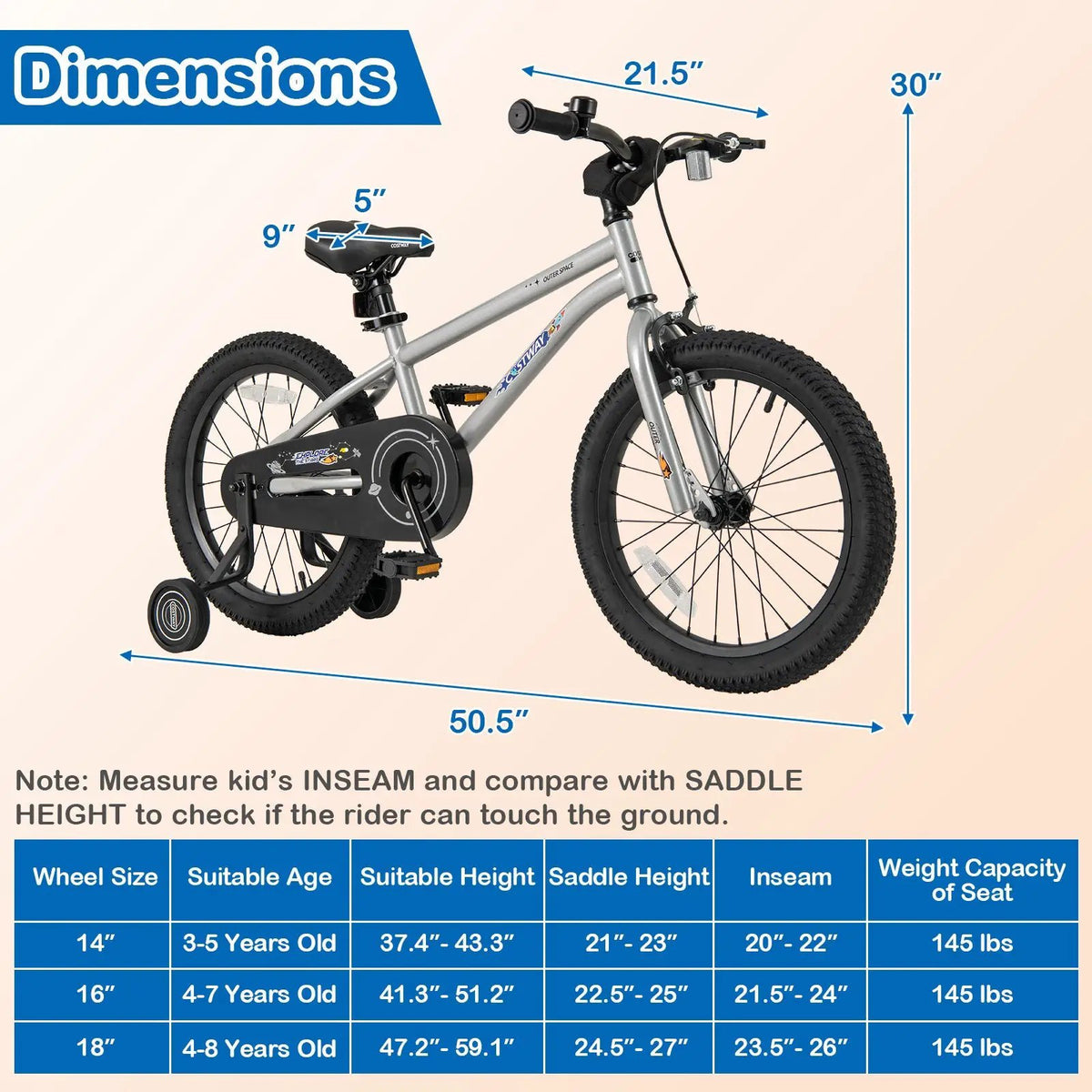 16-Inch Kids Bike Bicycle for Boys Girls 4-7 Adjustable with High Carbon Steel Frame-16 inches by DirectDeals
