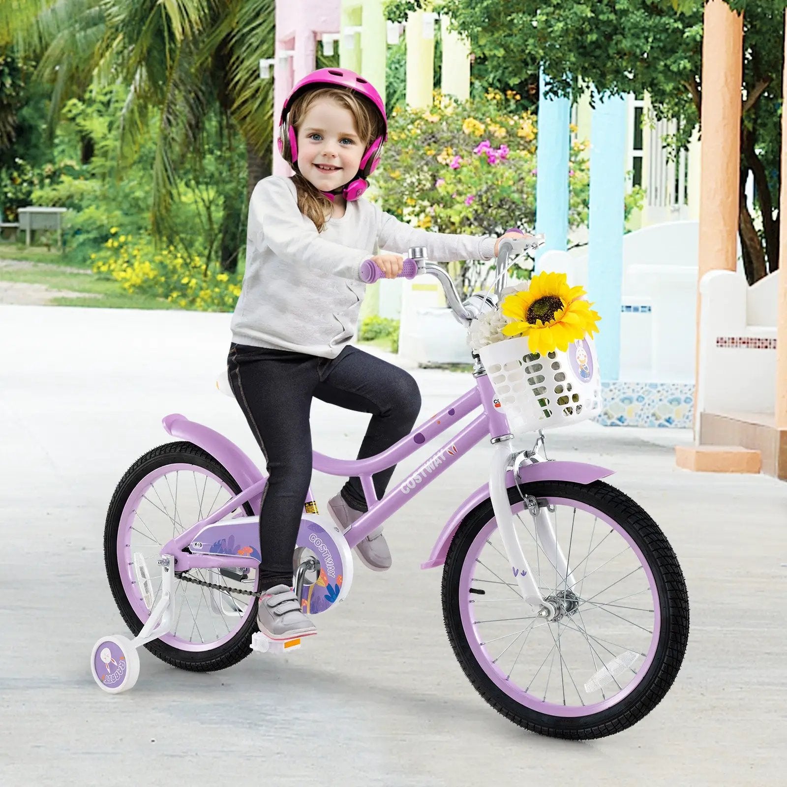 18 Inch Girl Bike with Basket with Detachable Training Wheels for 4-8 Years Old-18 inches by DirectDeals
