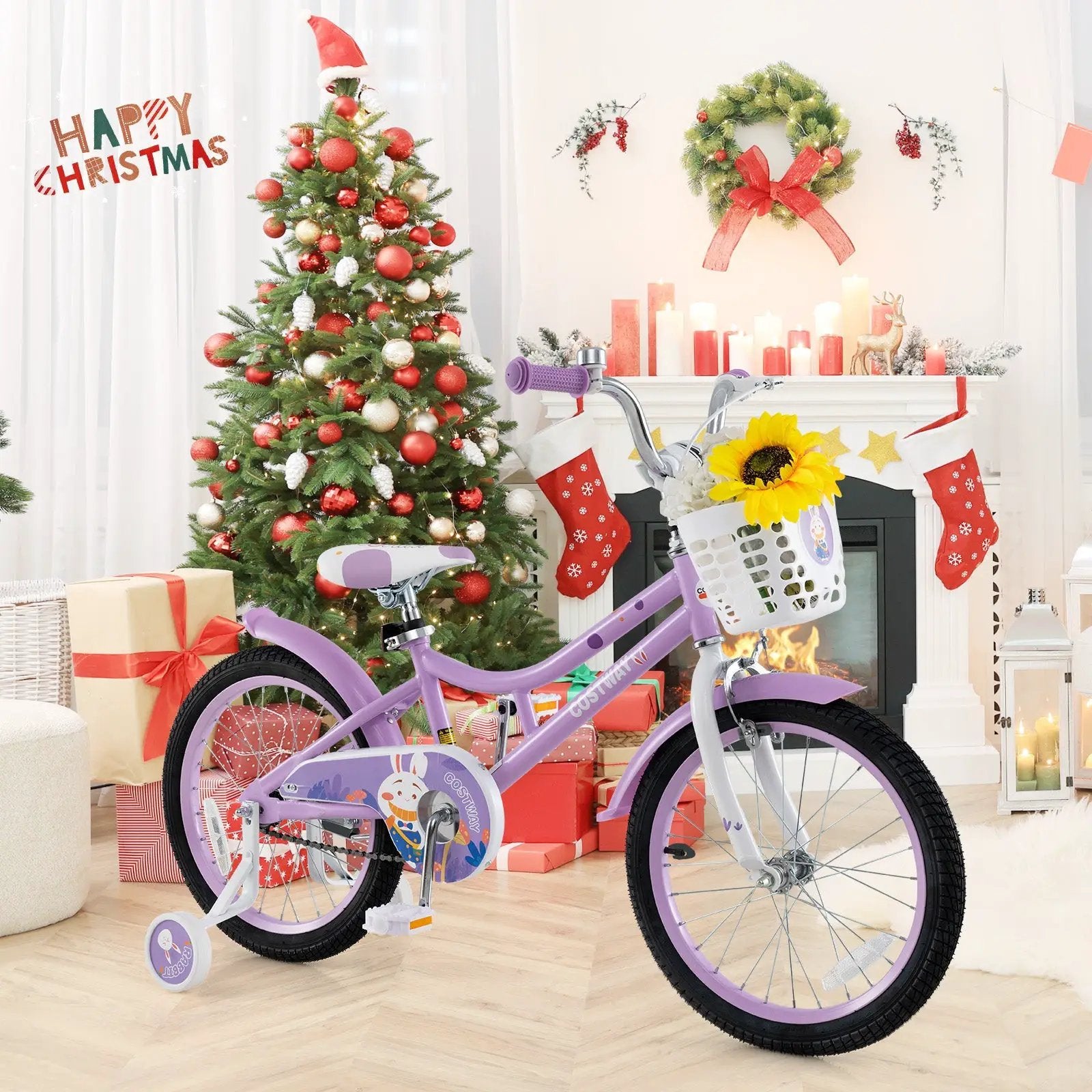 18 Inch Girl Bike with Basket with Detachable Training Wheels for 4-8 Years Old-18 inches by DirectDeals