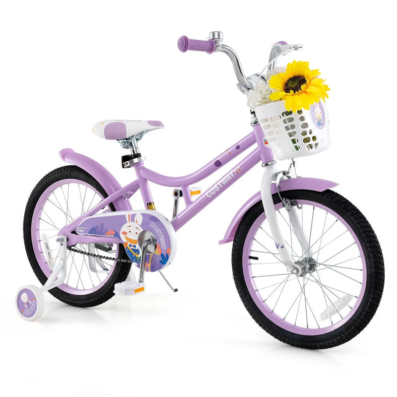 18 Inch Girl Bike with Basket with Detachable Training Wheels for 4-8 Years Old-18 inches by DirectDeals