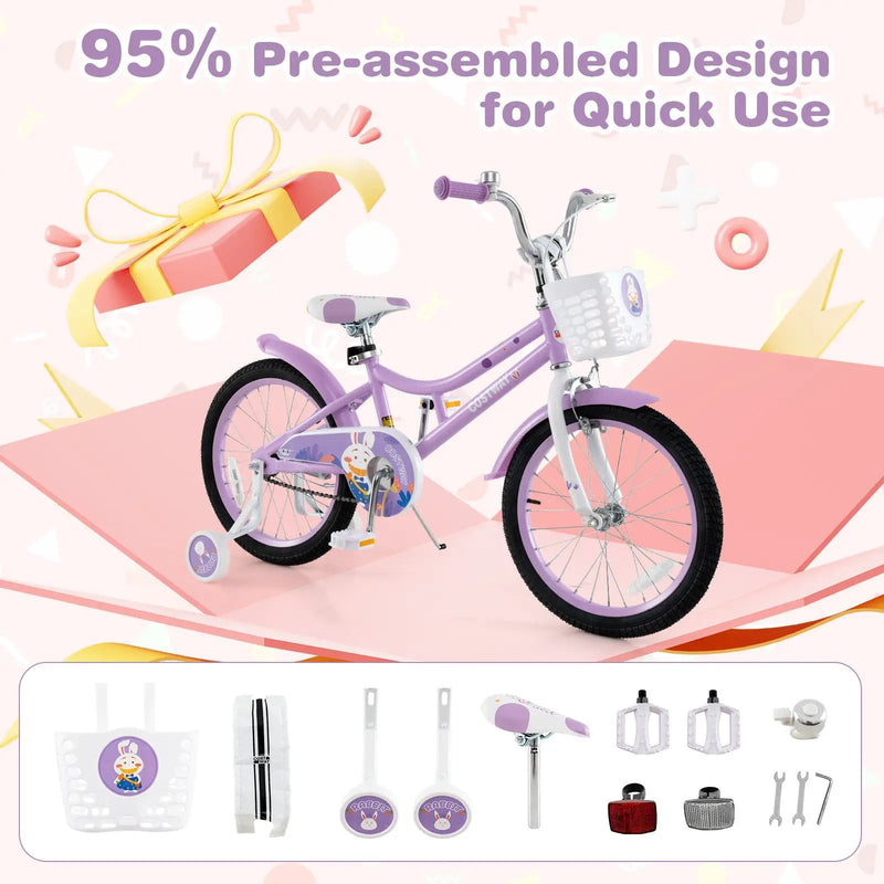 18 Inch Girl Bike with Basket with Detachable Training Wheels for 4-8 Years Old-18 inches by DirectDeals