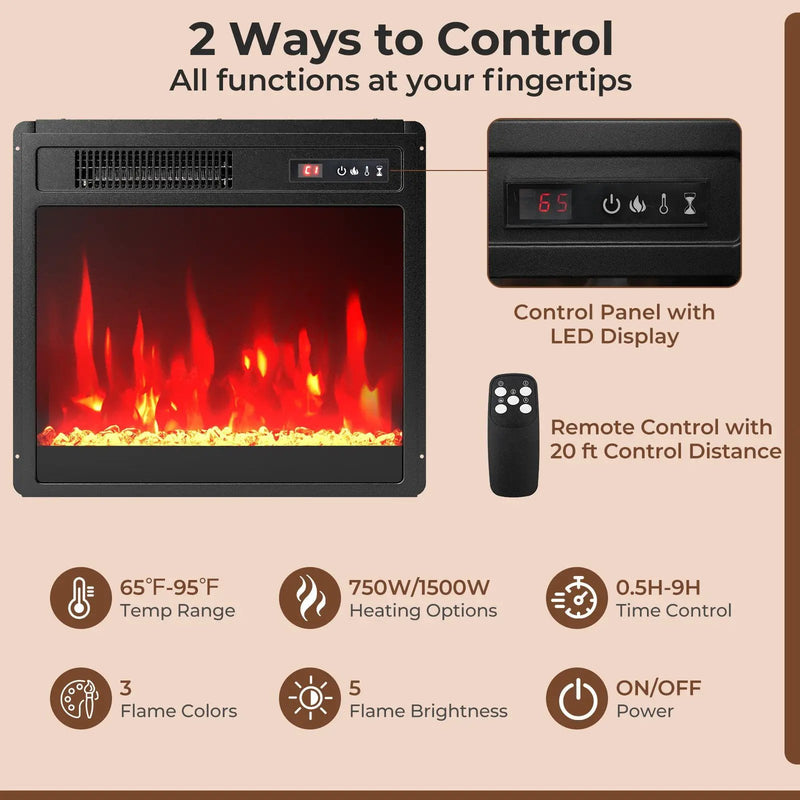 18 Inch Electric Fireplace Insert Fireplace Heater with Overheat Protection by DirectDeals