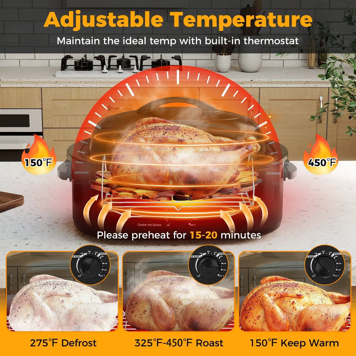 18QT Electric Roaster Oven with Self-Basting Lid Turkey Roaster with Removable Pan by DirectDeals