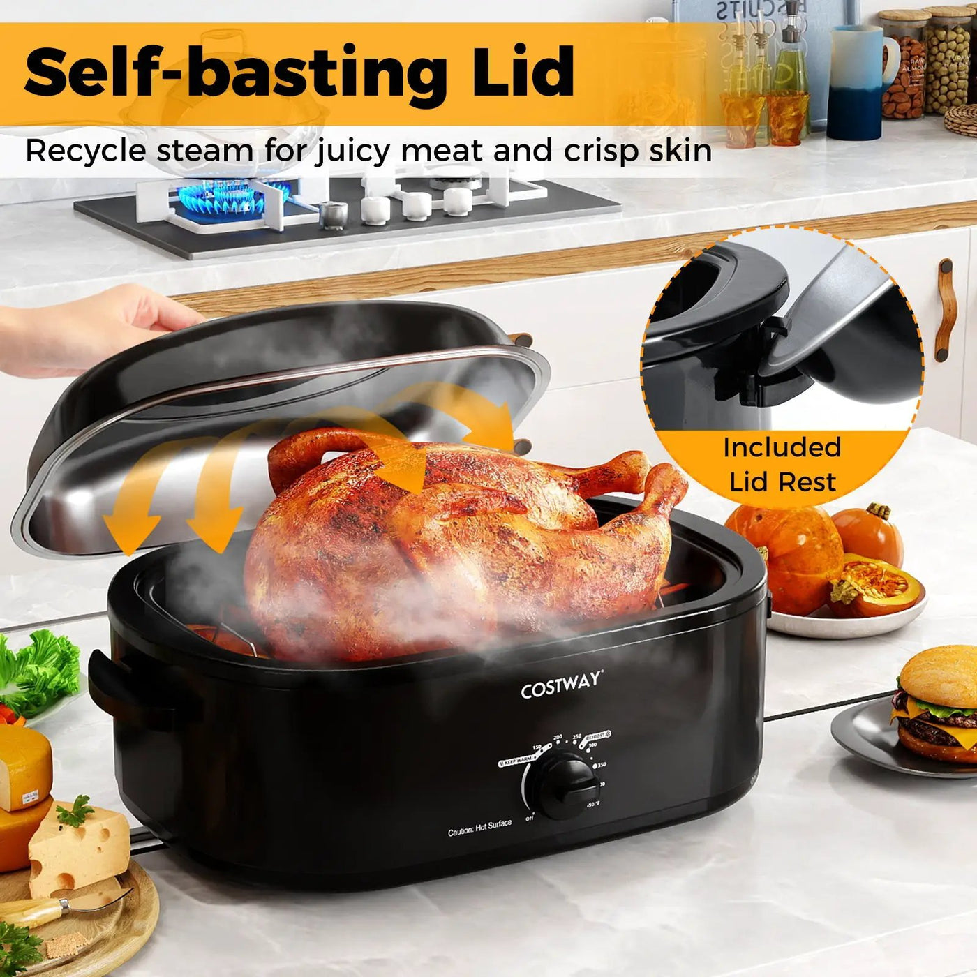 18QT Electric Roaster Oven with Self-Basting Lid Turkey Roaster with Removable Pan by DirectDeals