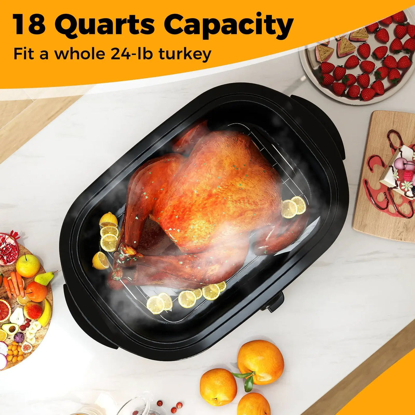 18QT Electric Roaster Oven with Self-Basting Lid Turkey Roaster with Removable Pan by DirectDeals