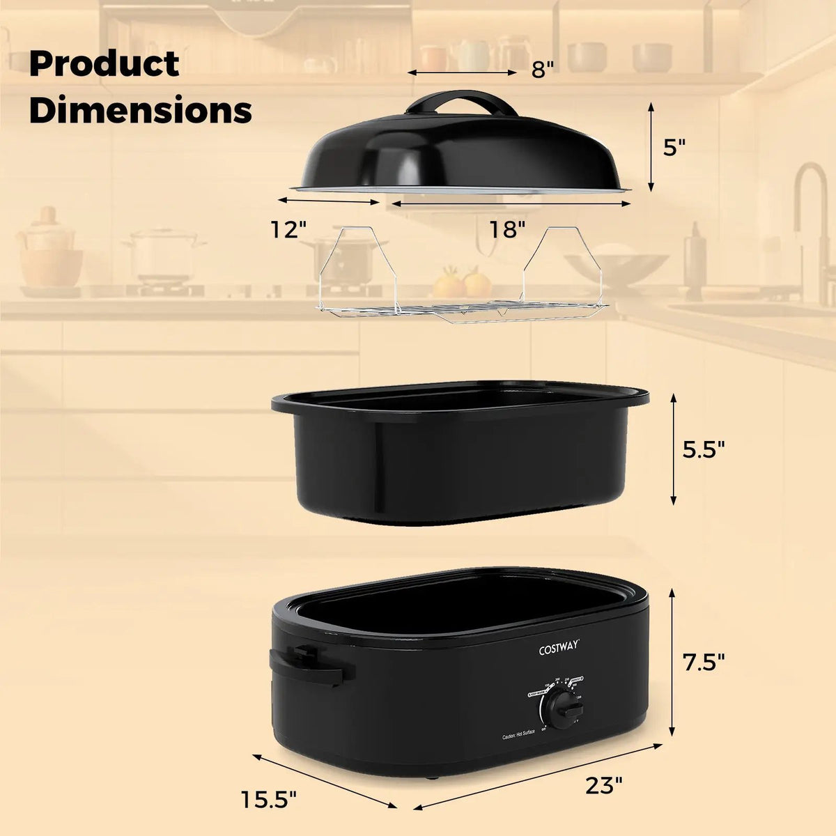 18QT Electric Roaster Oven with Self-Basting Lid Turkey Roaster with Removable Pan by DirectDeals