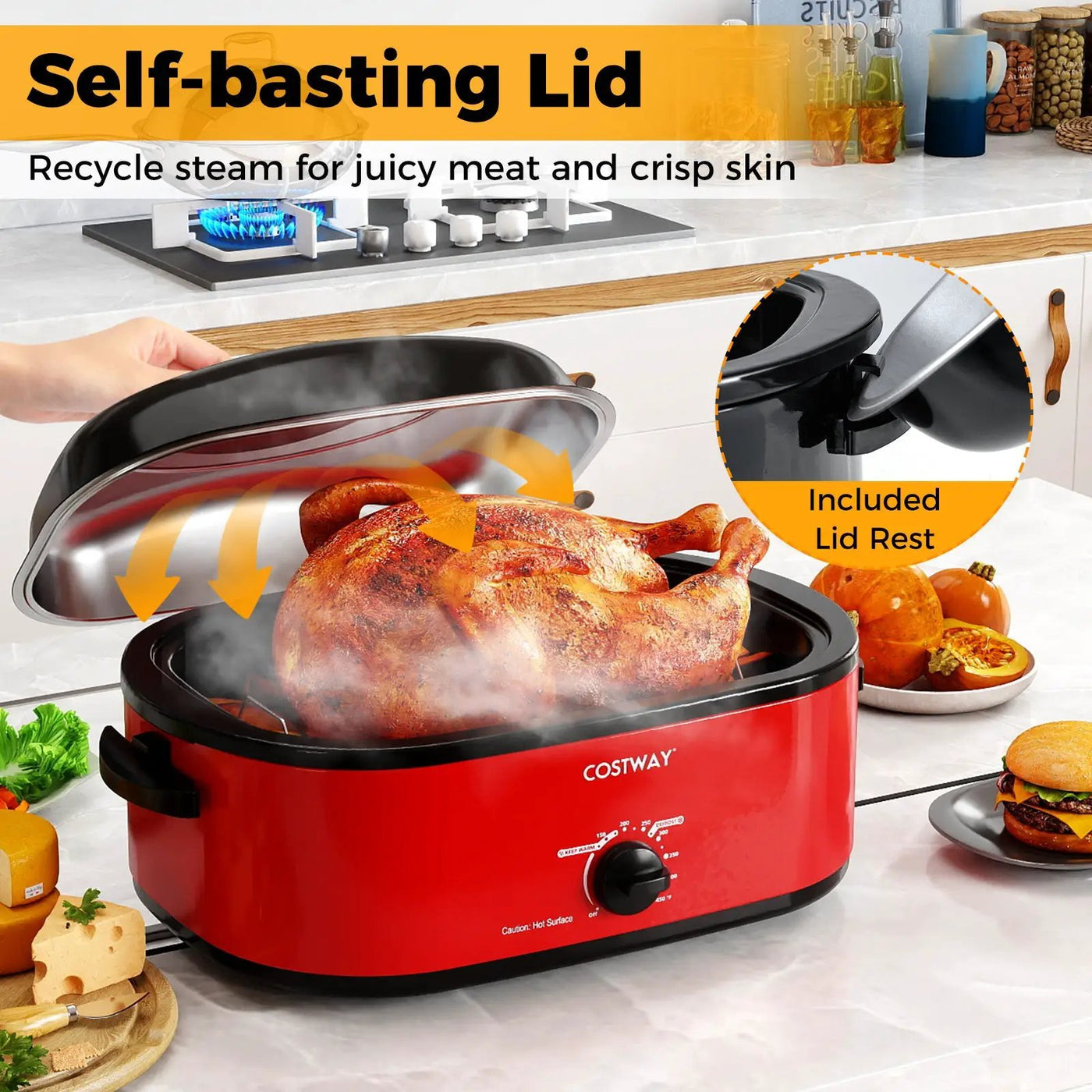 18QT Electric Roaster Oven with Self-Basting Lid Turkey Roaster with Removable Pan by DirectDeals