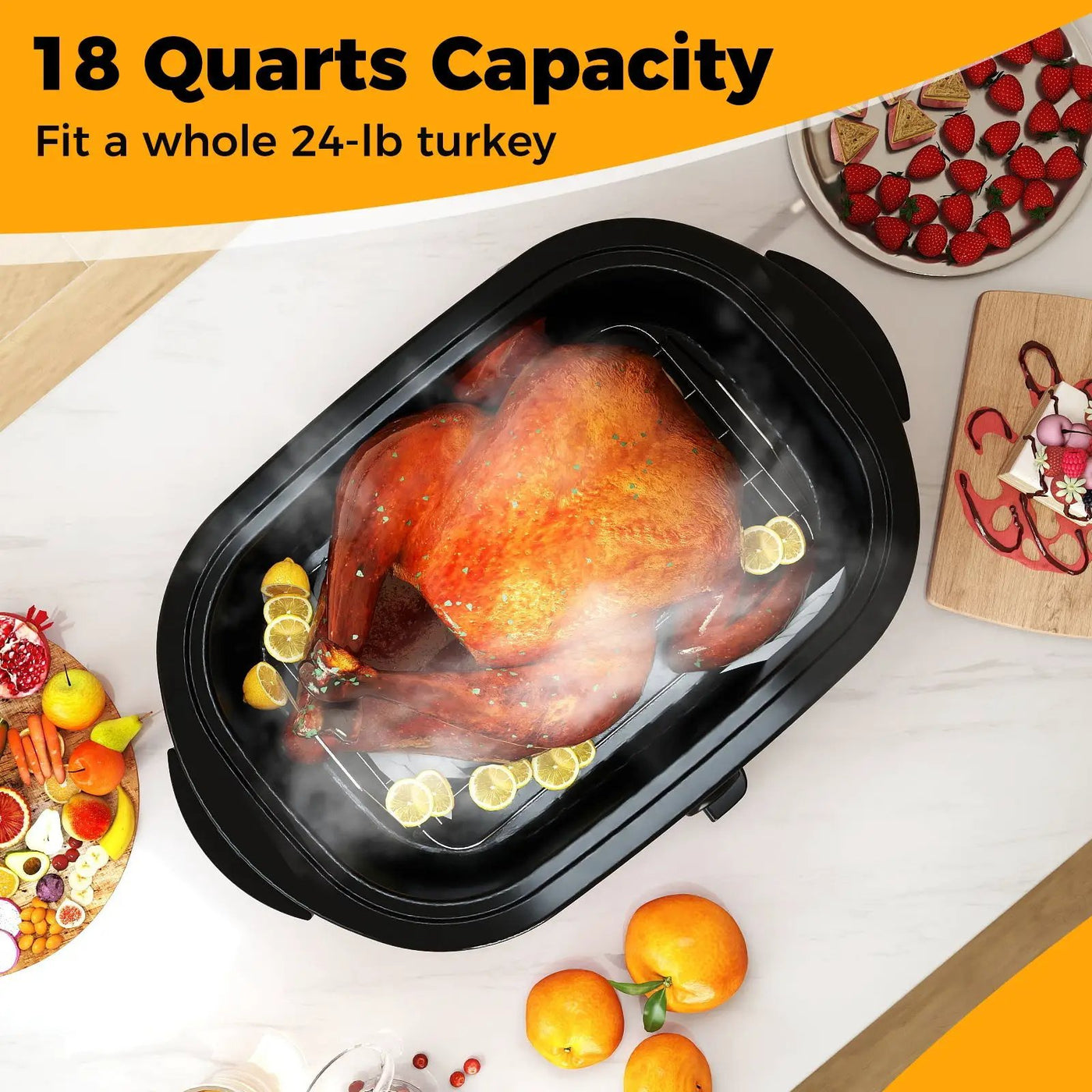 18QT Electric Roaster Oven with Self-Basting Lid Turkey Roaster with Removable Pan by DirectDeals