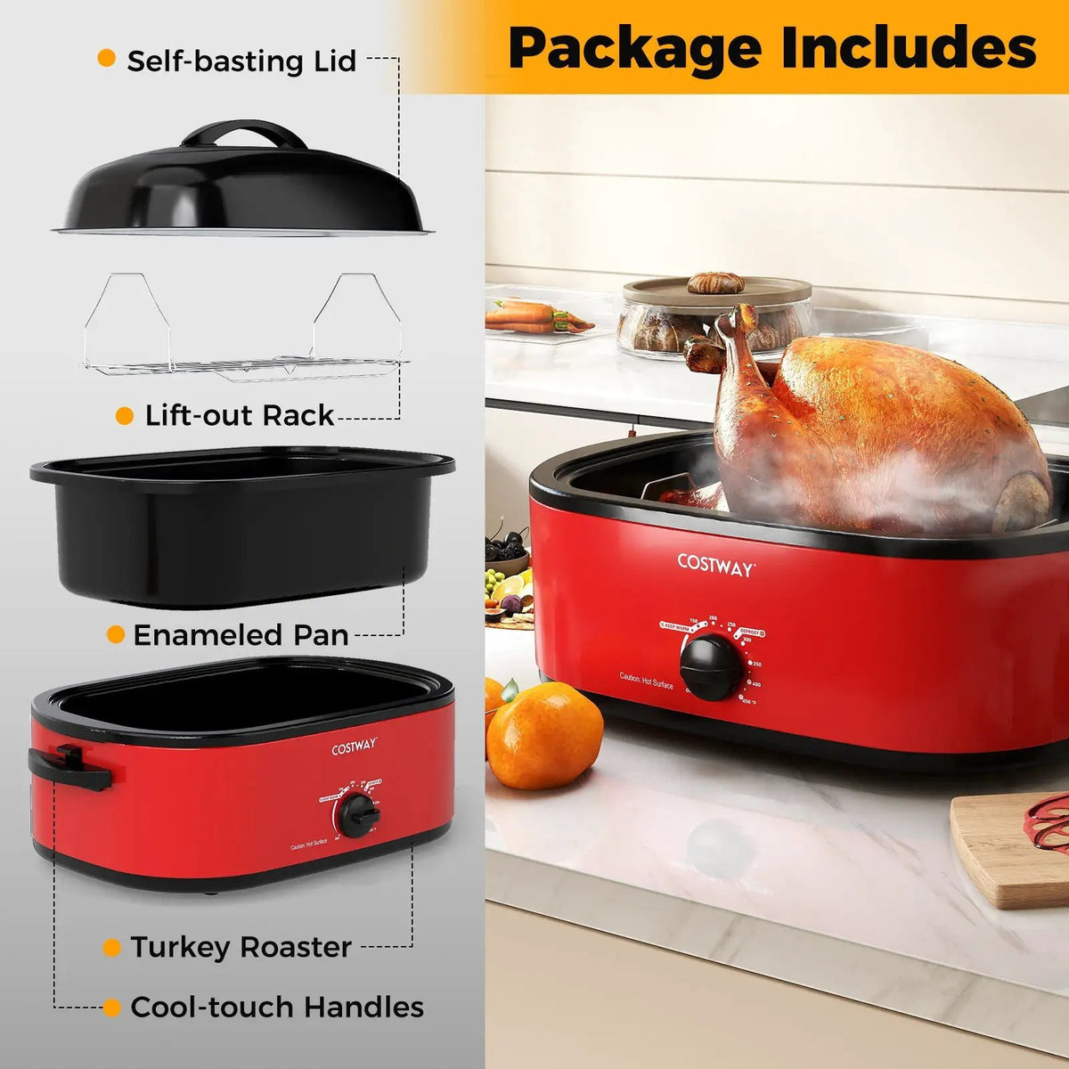 18QT Electric Roaster Oven with Self-Basting Lid Turkey Roaster with Removable Pan by DirectDeals