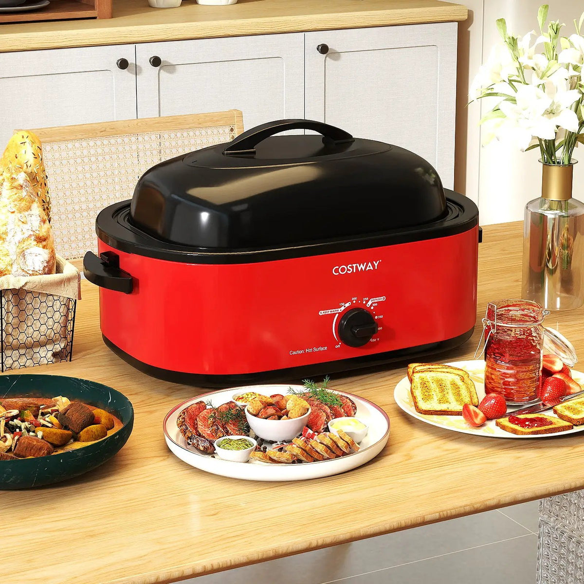 18QT Electric Roaster Oven with Self-Basting Lid Turkey Roaster with Removable Pan by DirectDeals