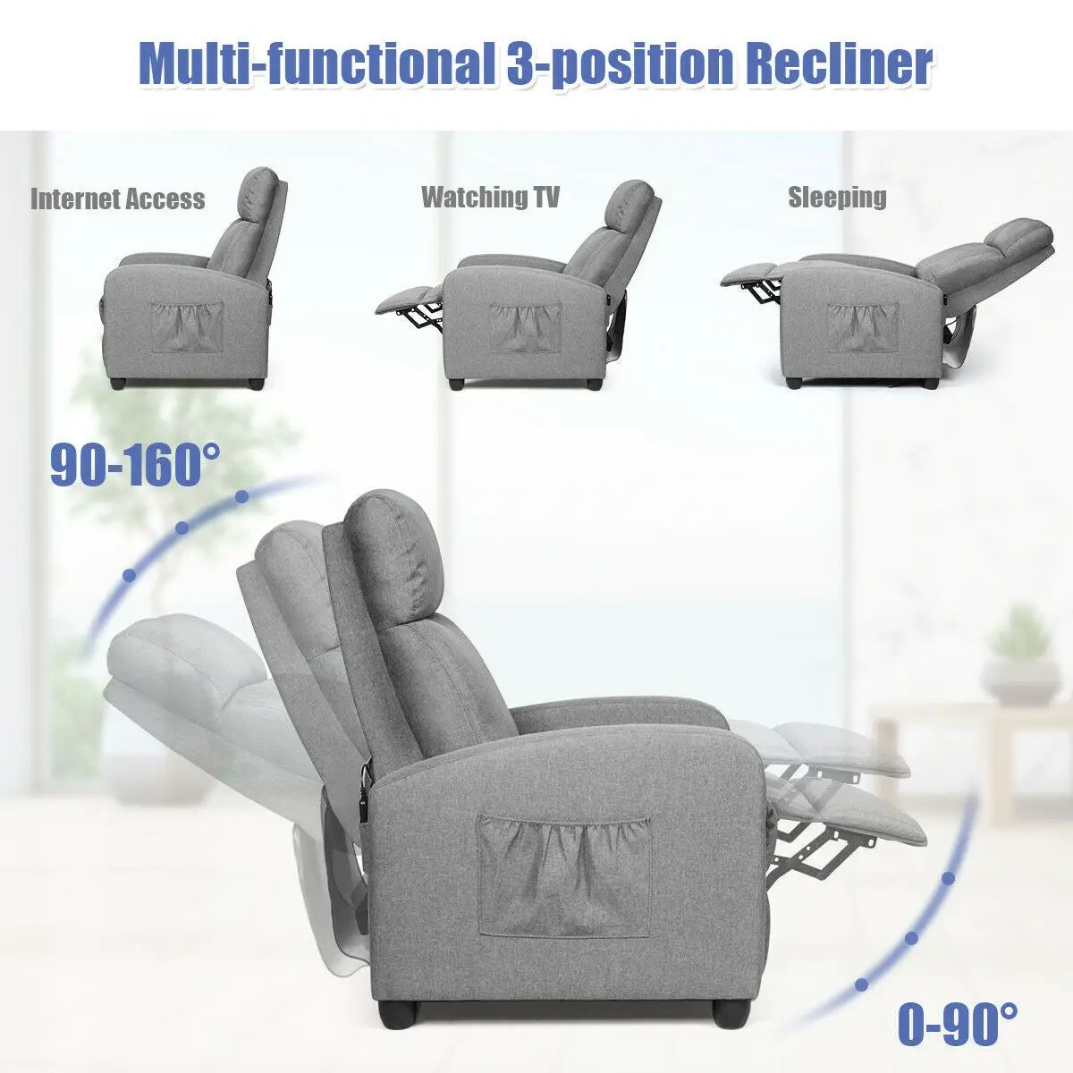 Recliner Sofa Wingback Chair with Massage Function by DirectDeals