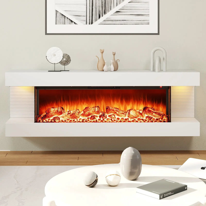 18/36 Inch 3-Sided Wall Mounted Electric Fireplace with 32/50 Inch Wide Floating Mantle by DirectDeals