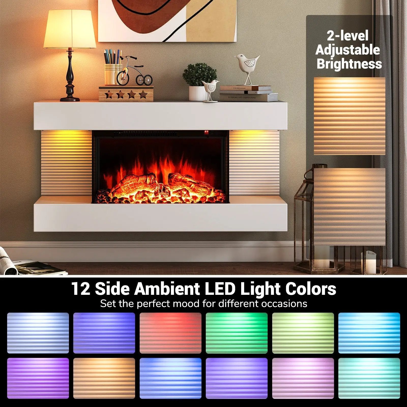 18/36 Inch 3-Sided Wall Mounted Electric Fireplace with 32/50 Inch Wide Floating Mantle by DirectDeals