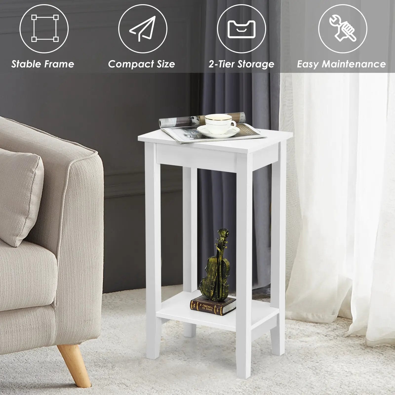2-Tier Nightstand End Side Wooden Legs Table for Bedroom by DirectDeals