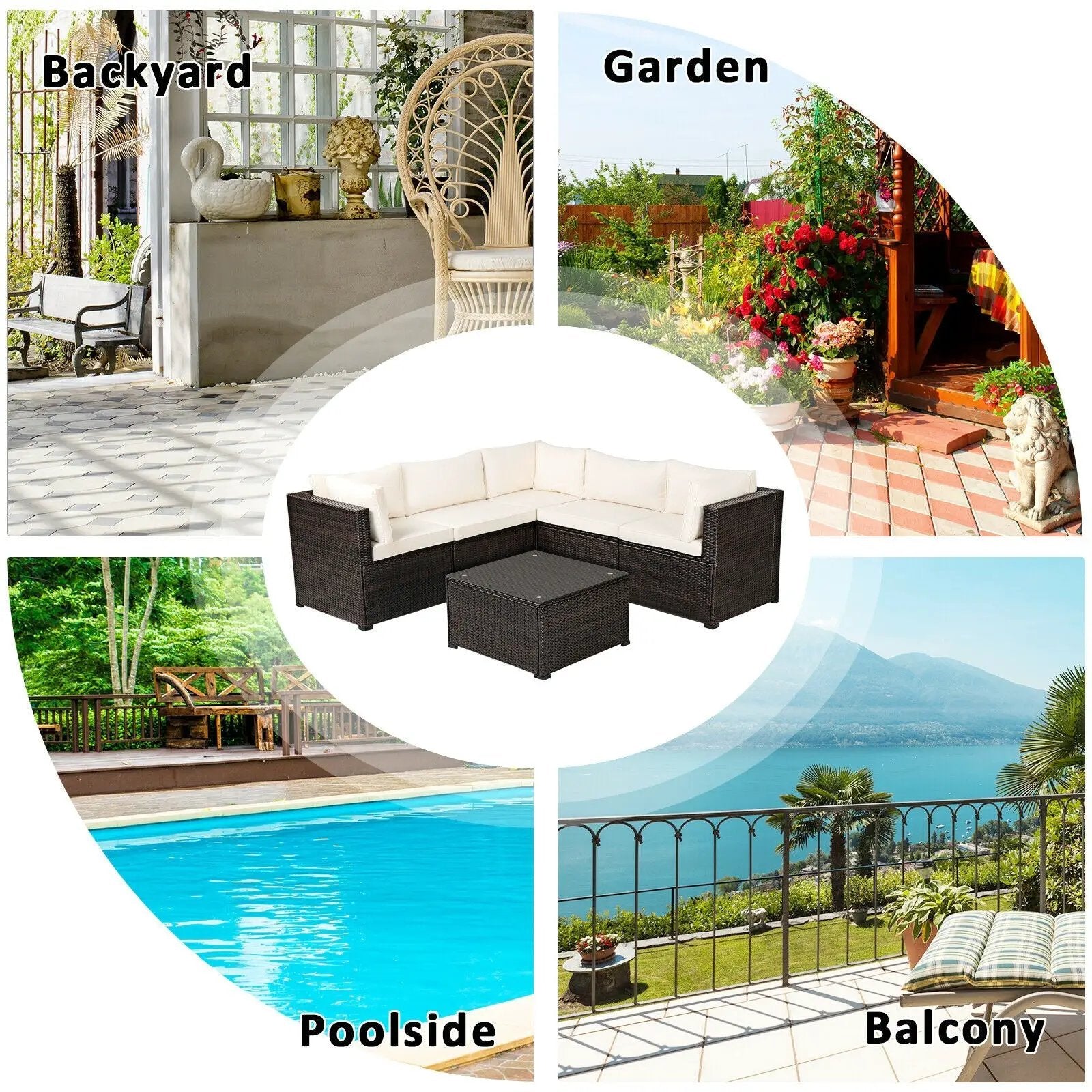 6 Pieces Patio Furniture Sofa Set with Cushions for Outdoor by DirectDeals