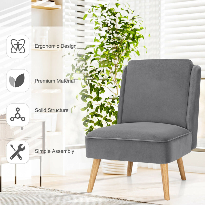 Velvet Accent Armless Side Chair with Rubber Wood Legs for Bedroom by DirectDeals