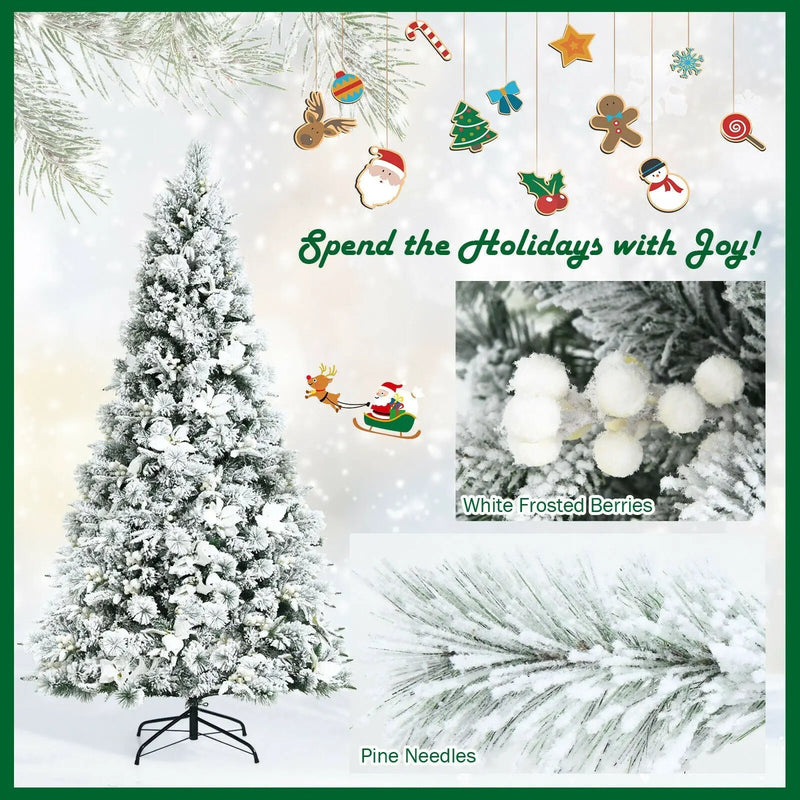 7 Feet Snow Flocked Christmas Tree with Poinsettia Flowers by DirectDeals