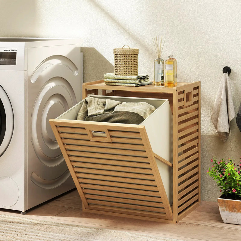 18 Gal Bamboo Tilt-out Laundry Hamper with Removable Fabric Bin-Natural by DirectDeals