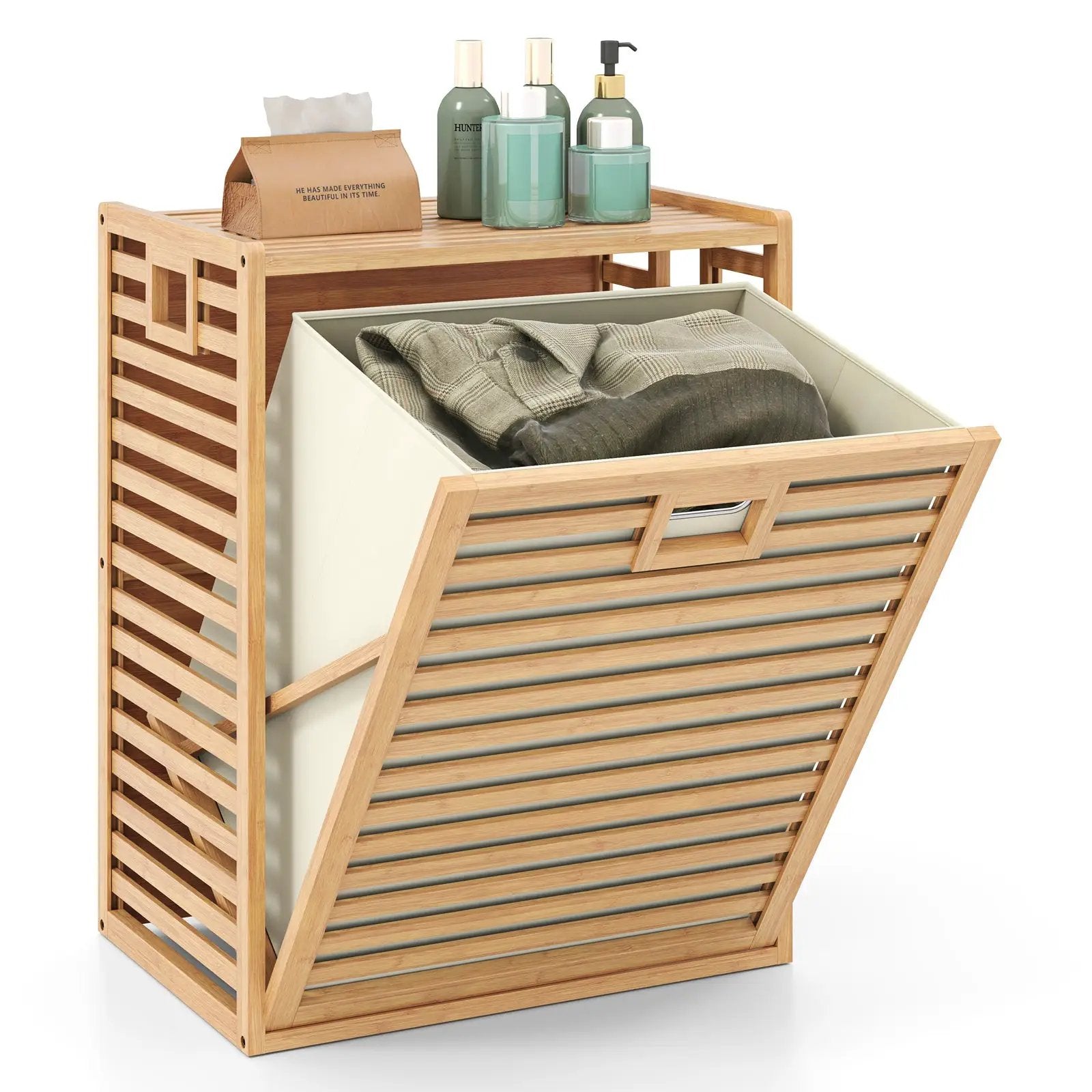 18 Gal Bamboo Tilt-out Laundry Hamper with Removable Fabric Bin-Natural by DirectDeals