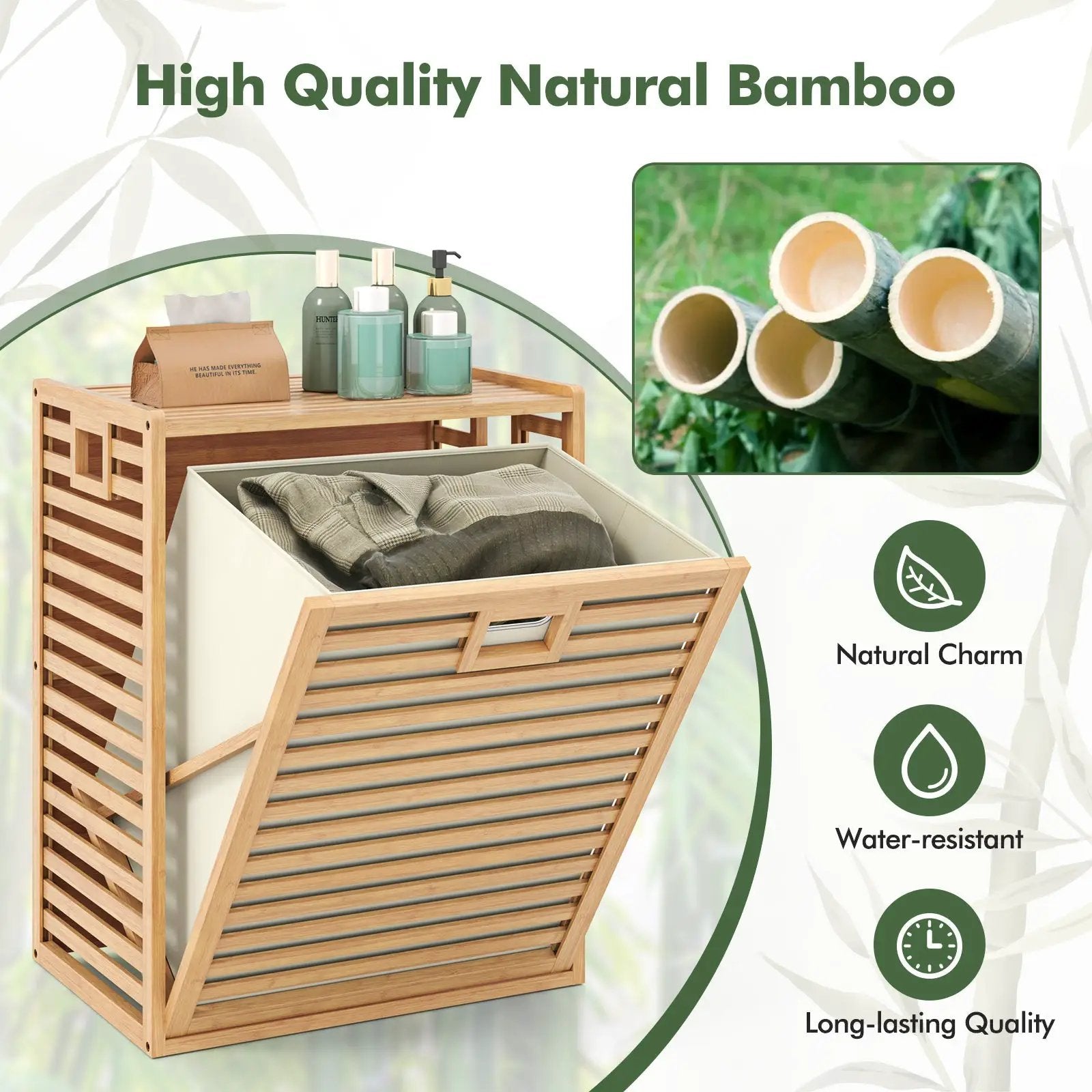 18 Gal Bamboo Tilt-out Laundry Hamper with Removable Fabric Bin-Natural by DirectDeals