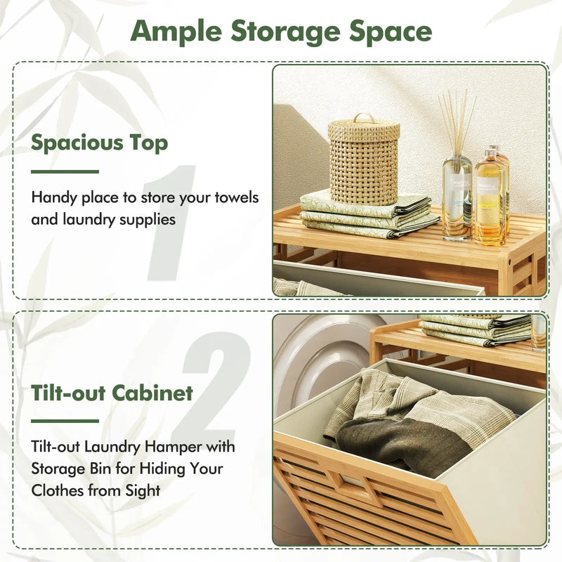 18 Gal Bamboo Tilt-out Laundry Hamper with Removable Fabric Bin-Natural by DirectDeals