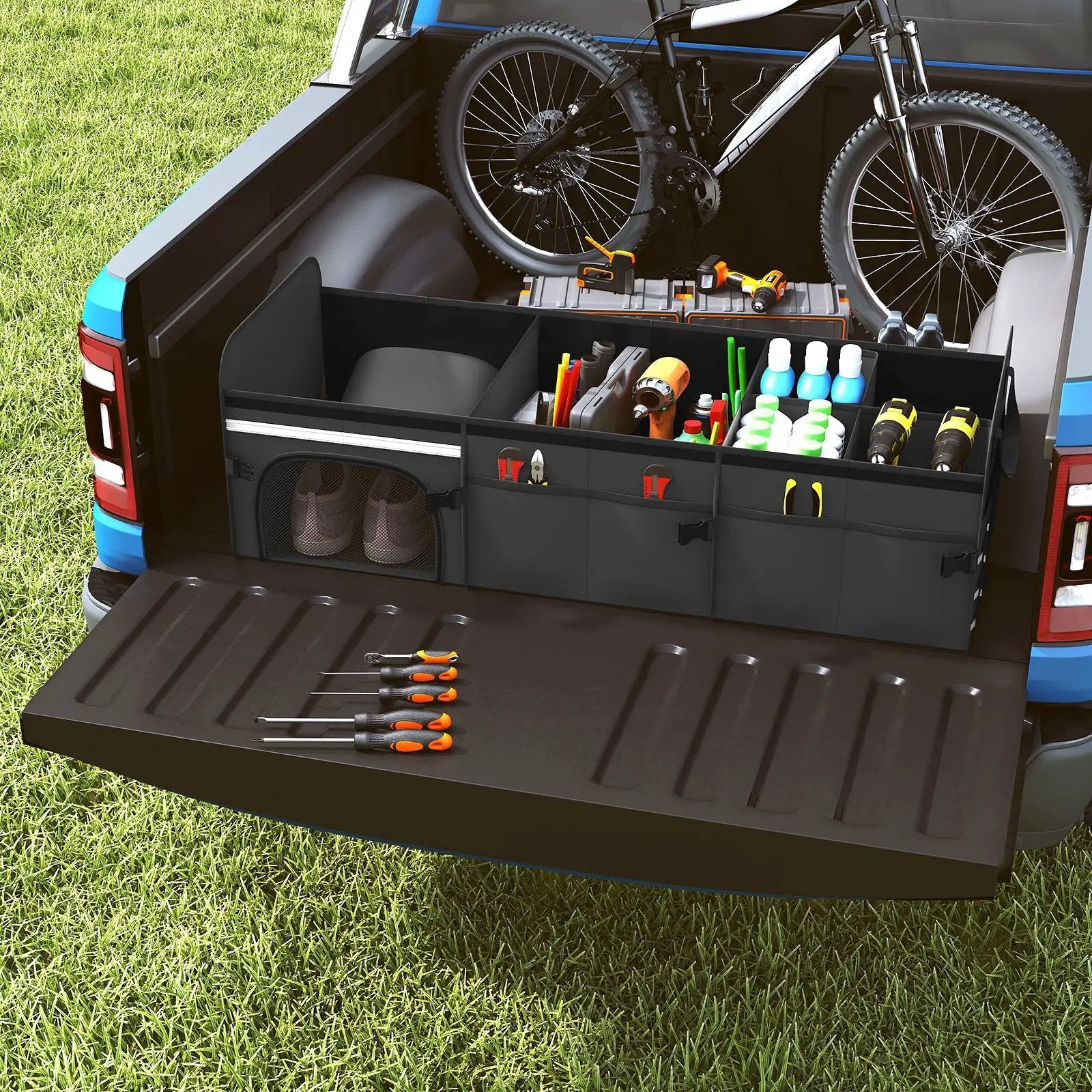 18 Gal Car Trunk Organizer with Lid 3-Compartment Portable Storage Box-Black by DirectDeals
