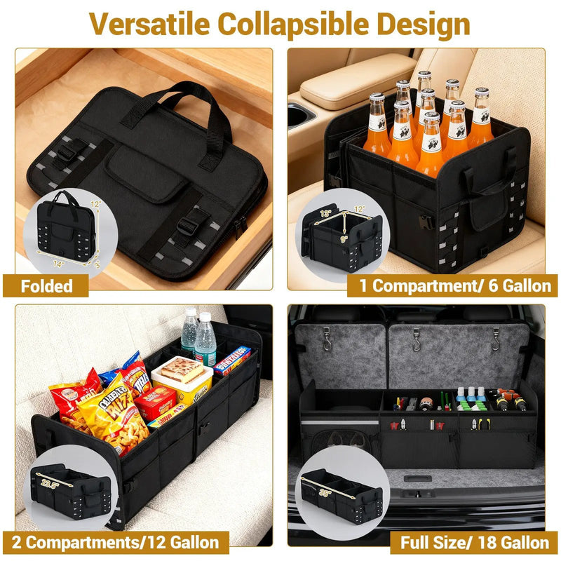 18 Gal Car Trunk Organizer with Lid 3-Compartment Portable Storage Box-Black by DirectDeals