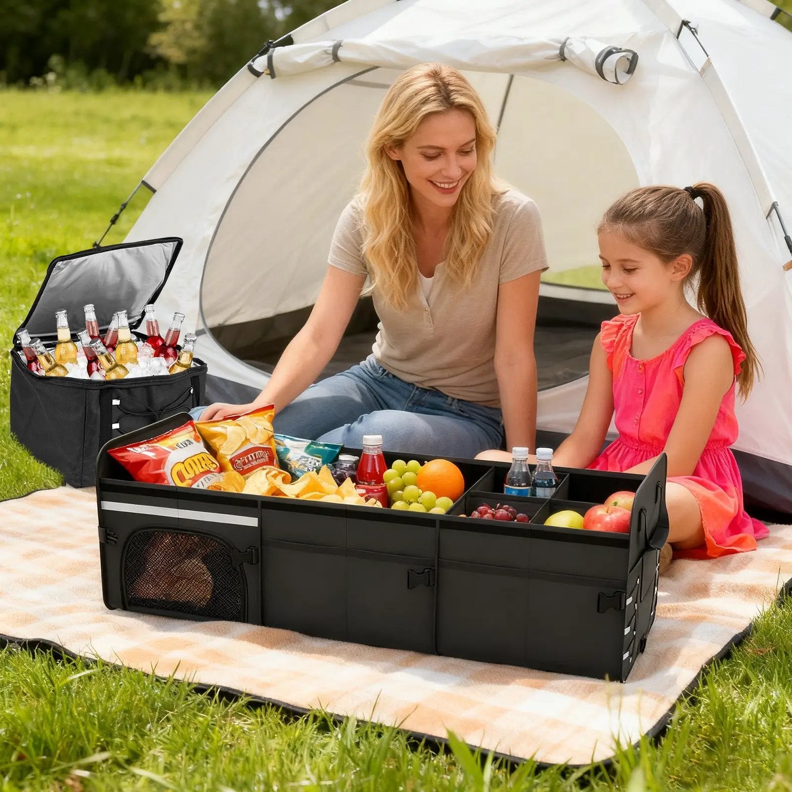 18 Gal Car Trunk Organizer with Lid 3-Compartment Portable Storage Box-Black by DirectDeals