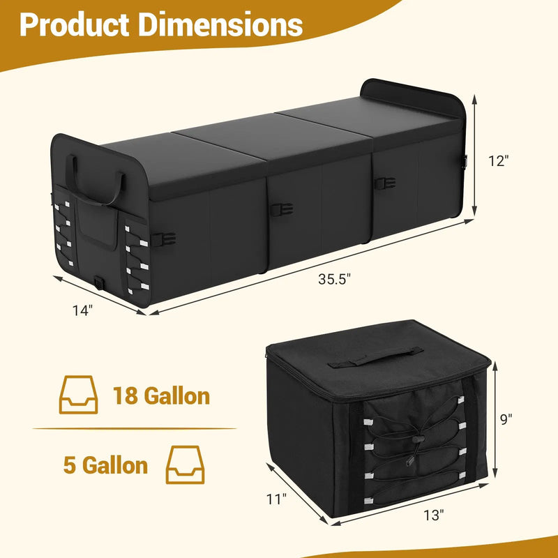 18 Gal Car Trunk Organizer with Lid 3-Compartment Portable Storage Box-Black by DirectDeals