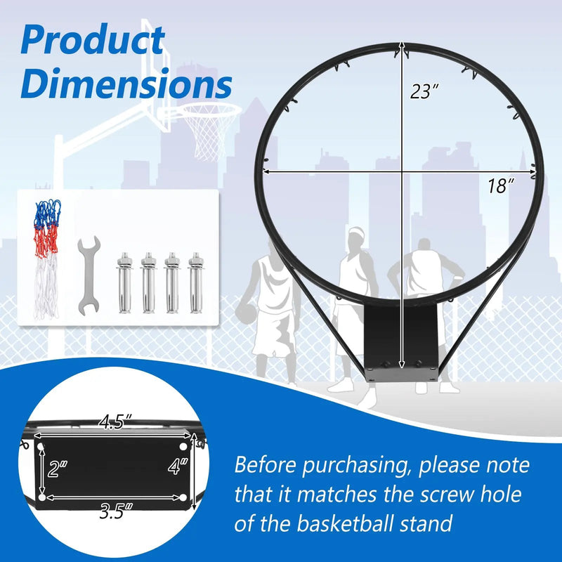 18 Inch Basketball Rim Goal Replacement with All Weather Net and Mounting Hardware by DirectDeals