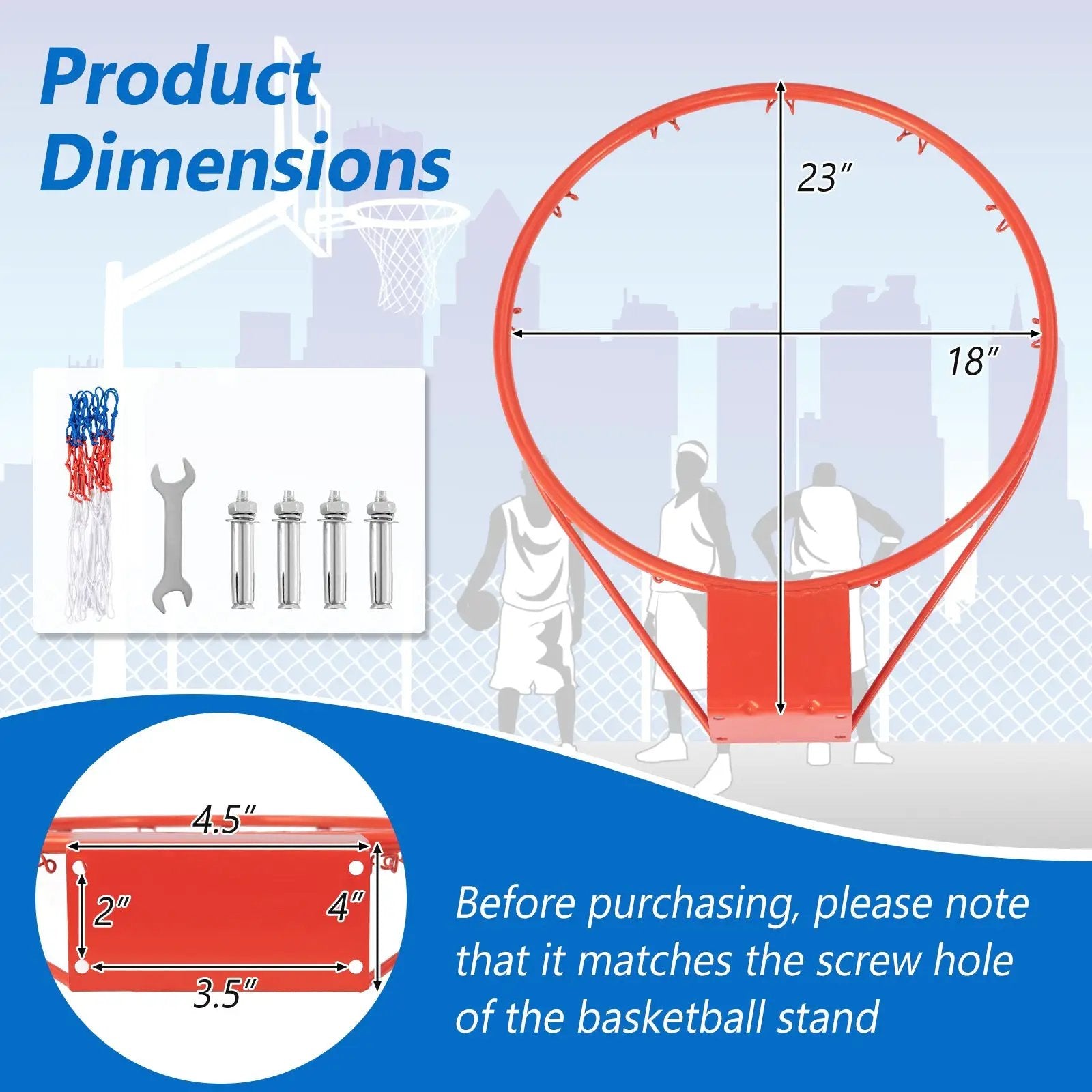 18 Inch Basketball Rim Goal Replacement with All Weather Net and Mounting Hardware by DirectDeals