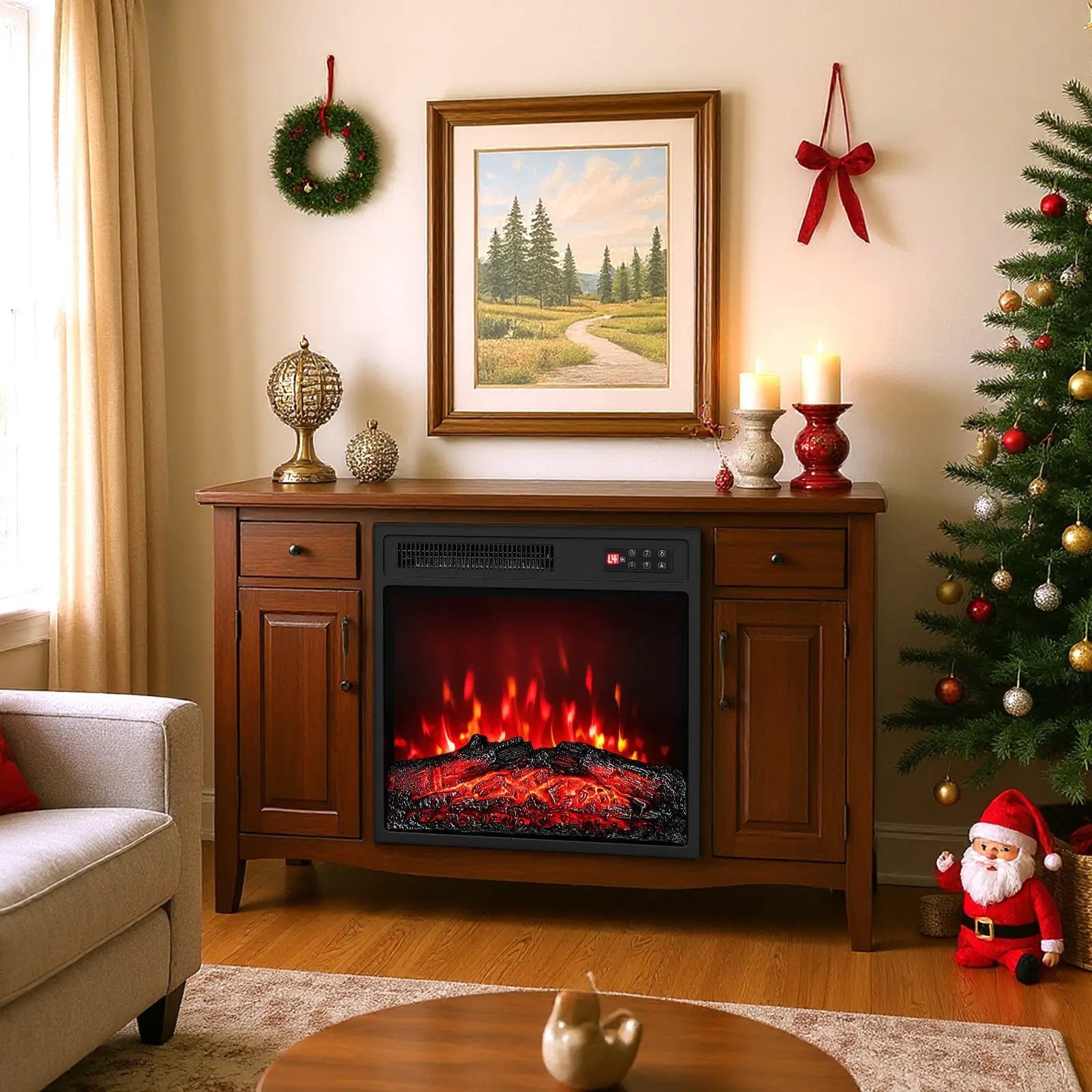 18 Inch Electric Fireplace Insert with Remote Control and 7 Realistic Flame Colors by DirectDeals