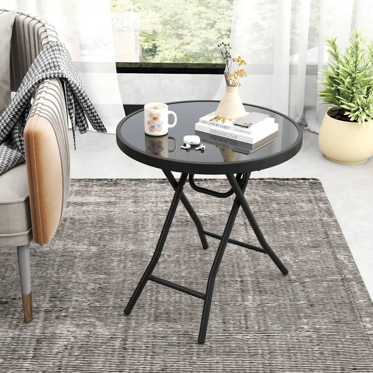 18 Inch Folding Side Table Patio Round Compact Coffee Table by DirectDeals