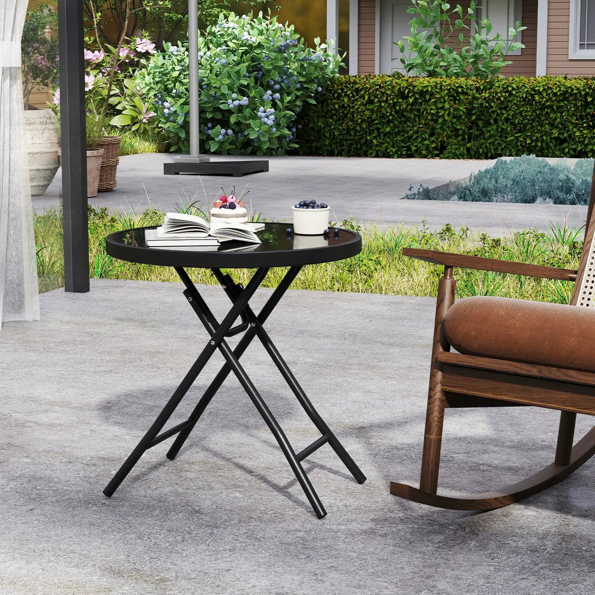 18 Inch Folding Side Table Patio Round Compact Coffee Table by DirectDeals