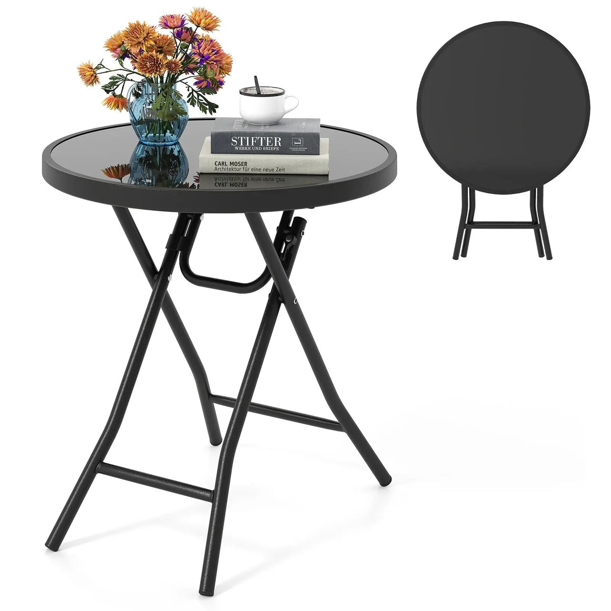18 Inch Folding Side Table Patio Round Compact Coffee Table by DirectDeals