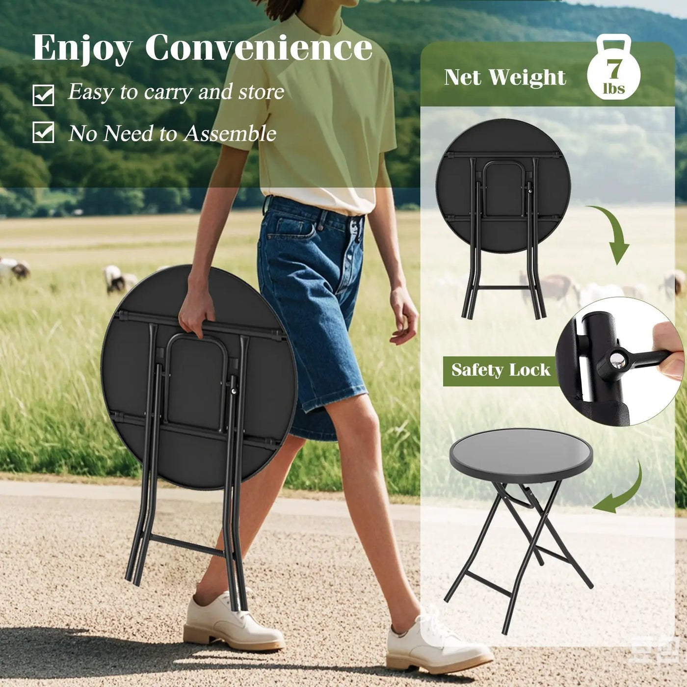 18 Inch Folding Side Table Patio Round Compact Coffee Table by DirectDeals