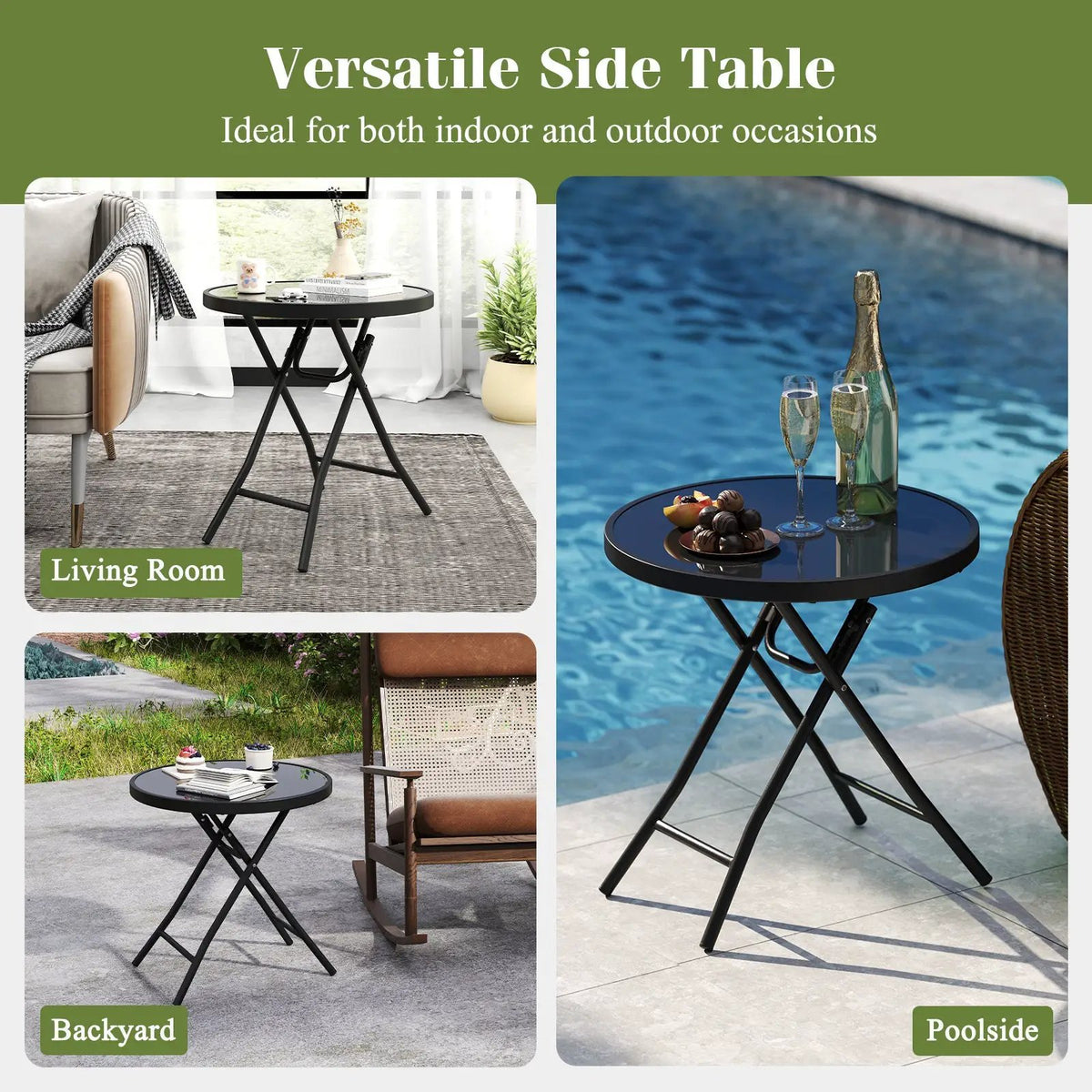 18 Inch Folding Side Table Patio Round Compact Coffee Table by DirectDeals