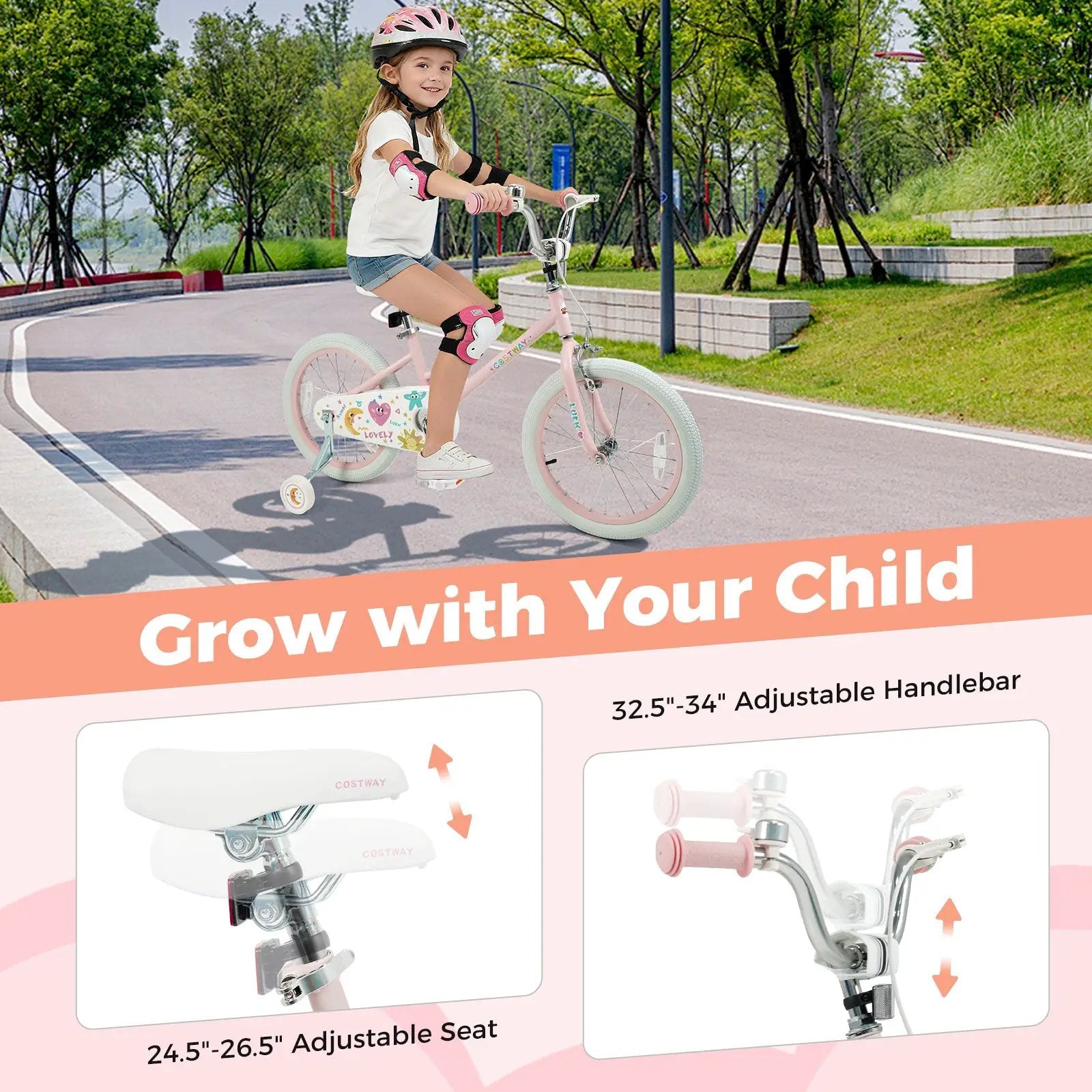 Kids Bike 12-18 Inch with Training Wheels - Pink Stars & Moon by DirectDeals