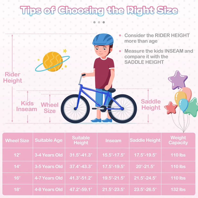 18-Inch Kids Bike Adjustable with Basket and Streamers Pink by DirectDeals