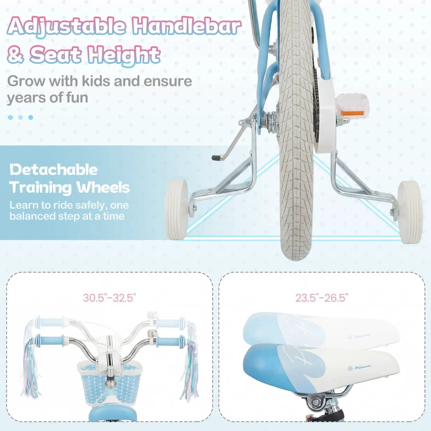 Kids Bike 12-20 Inch with Training Wheels & Basket by DirectDeals