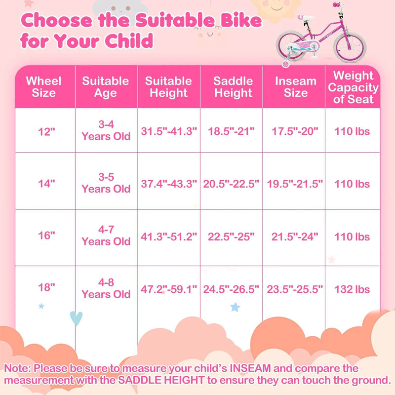 Kids Bike 12-18 Inch with Training Wheels - Pink by DirectDeals