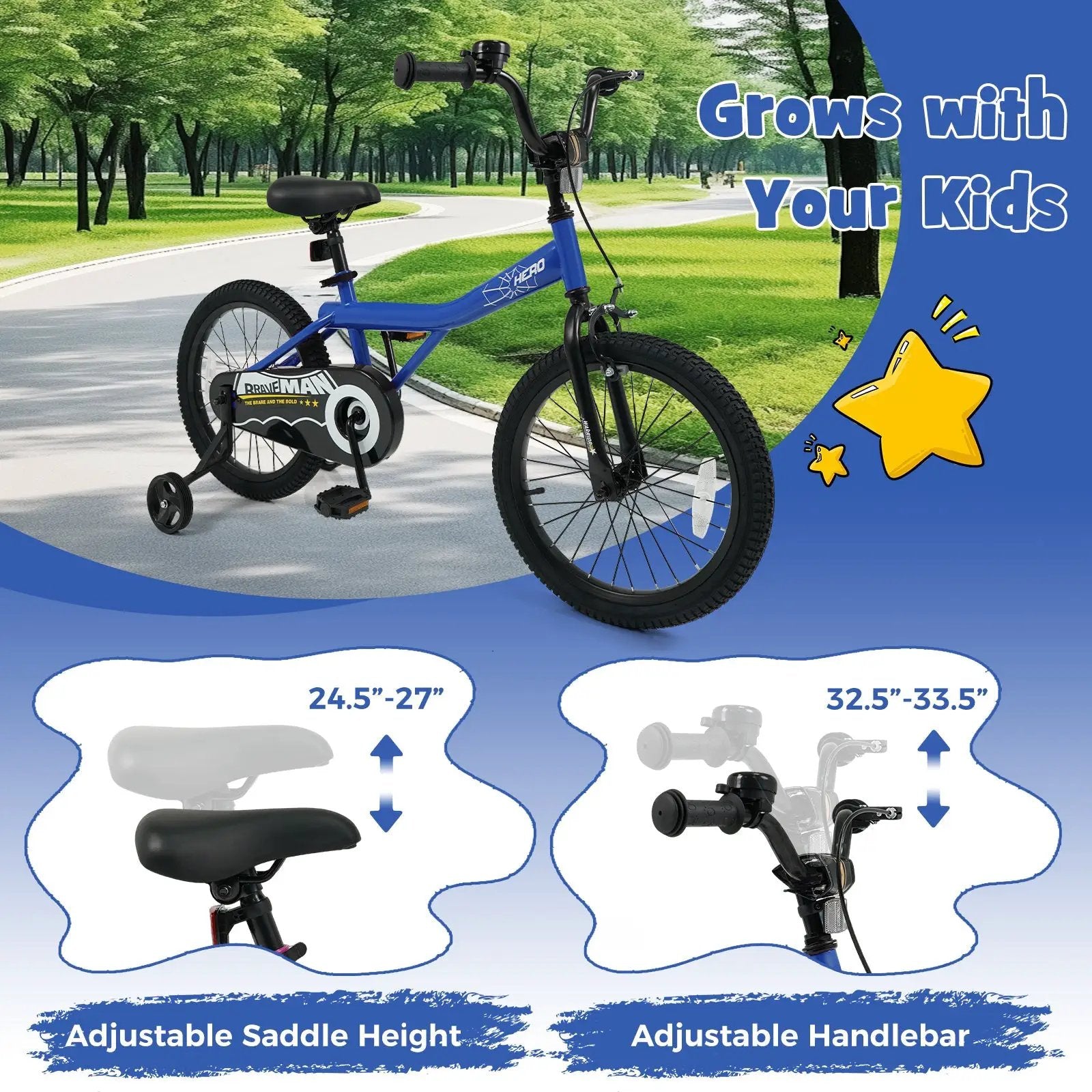 Kids Bike 14-Inch with Removable Training Wheels Navy by DirectDeals