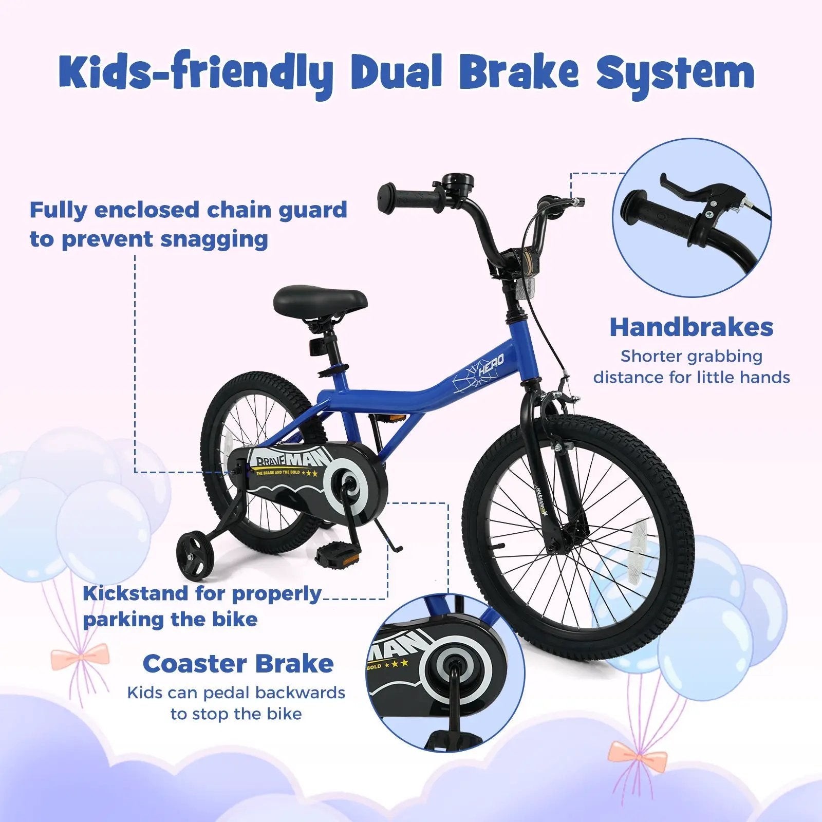 Kids Bike 14-Inch with Removable Training Wheels Navy by DirectDeals