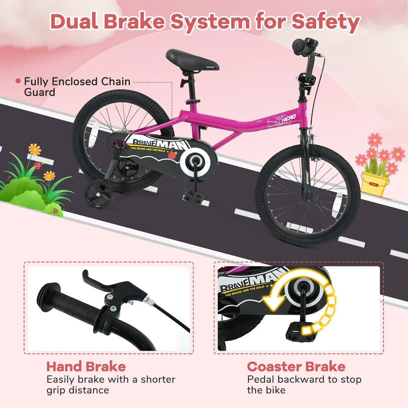 Kids Bike 14-Inch with Removable Training Wheels Pink by DirectDeals