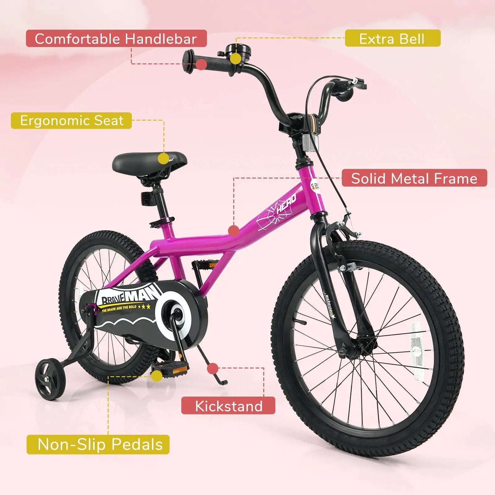 Kids Bike 14-Inch with Removable Training Wheels Pink by DirectDeals