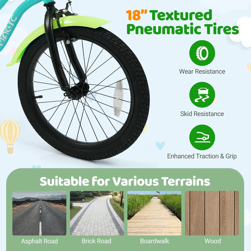 12/14/16 Inch Kids Bike with Training Wheels and Basket Green Color by DirectDeals