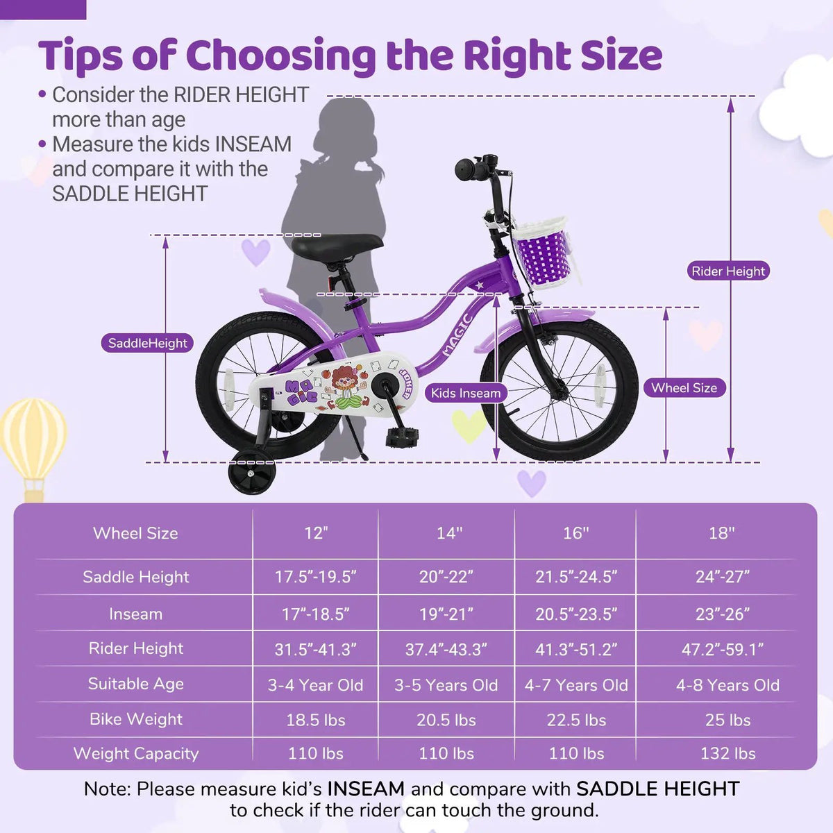 Kids Bike with Training Wheels 12-18 Inch - Purple by DirectDeals