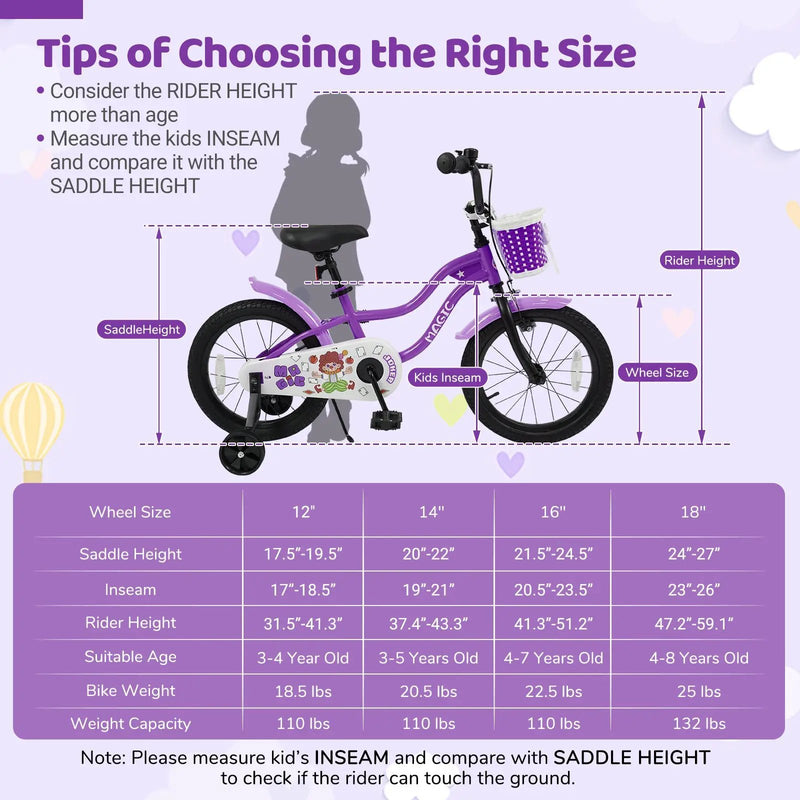 Kids Bike with Training Wheels 12-18 Inch - Purple by DirectDeals